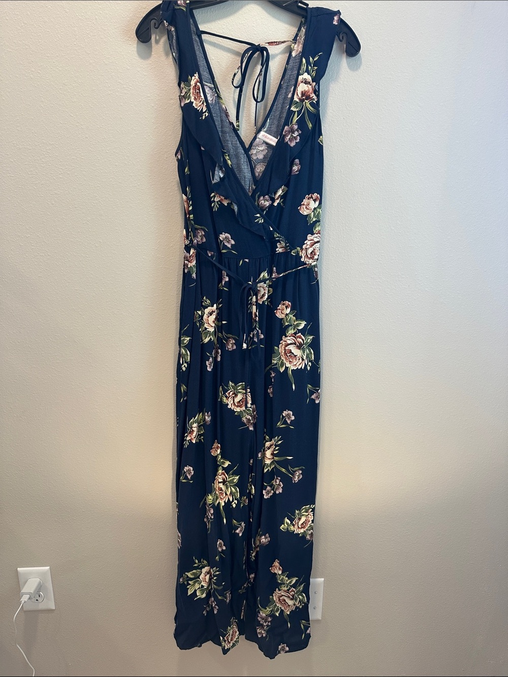 Xhilaration Navy Floral Wrap Romper with Pink Flowers